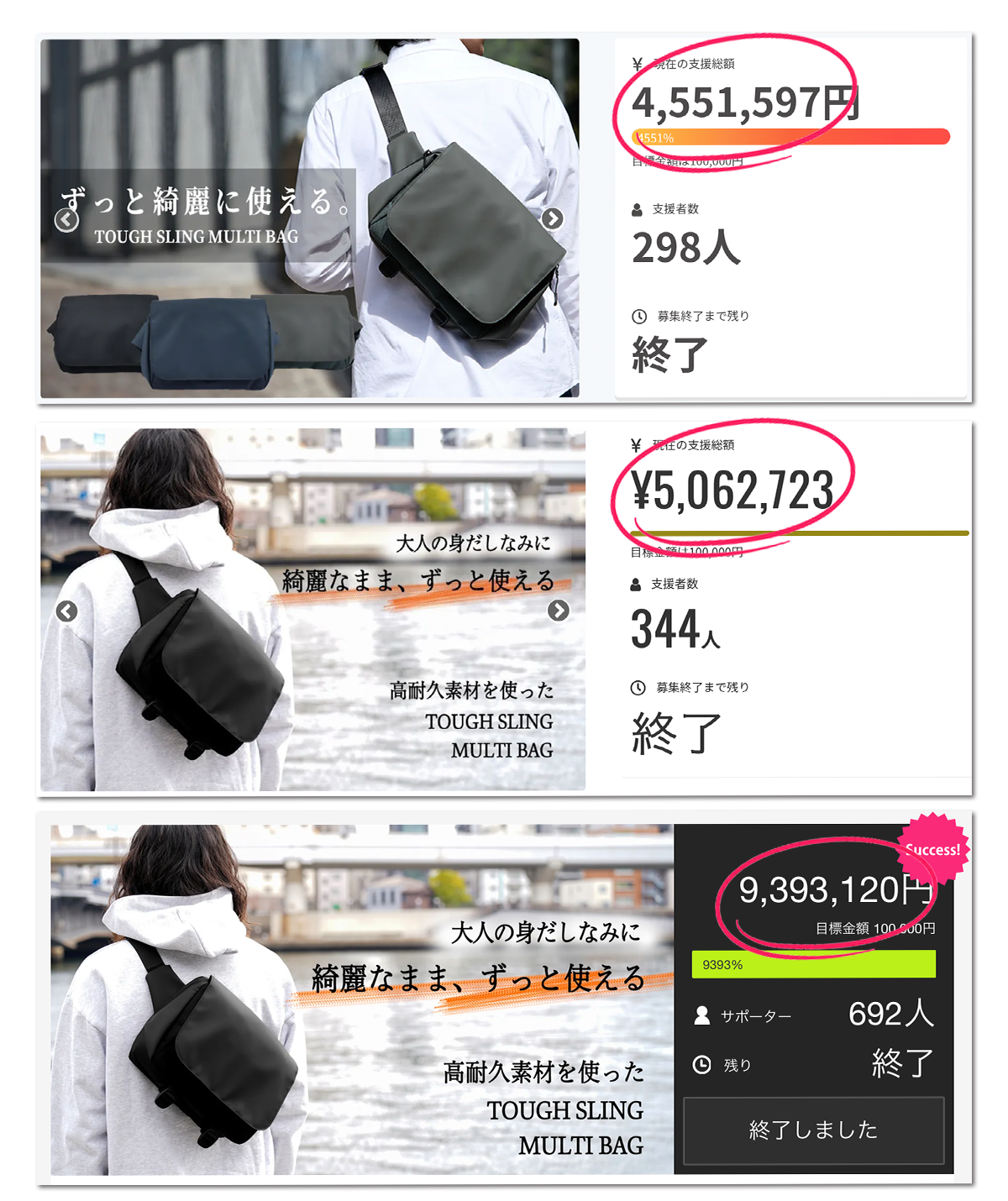 綺麗なまま、高級感も続く。高耐久でタフに使えるスリングバッグが