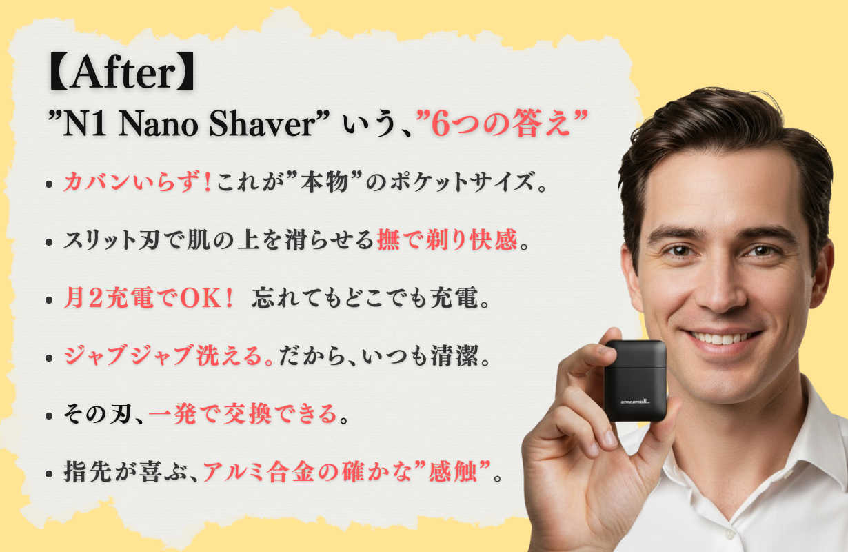 N1 Nano Shaver 本体※＋ 新品交換用ブレード3個smasmall 重さわずか63g。ポケットに入る電動ナノシェーバー『N1 Nano Shaver