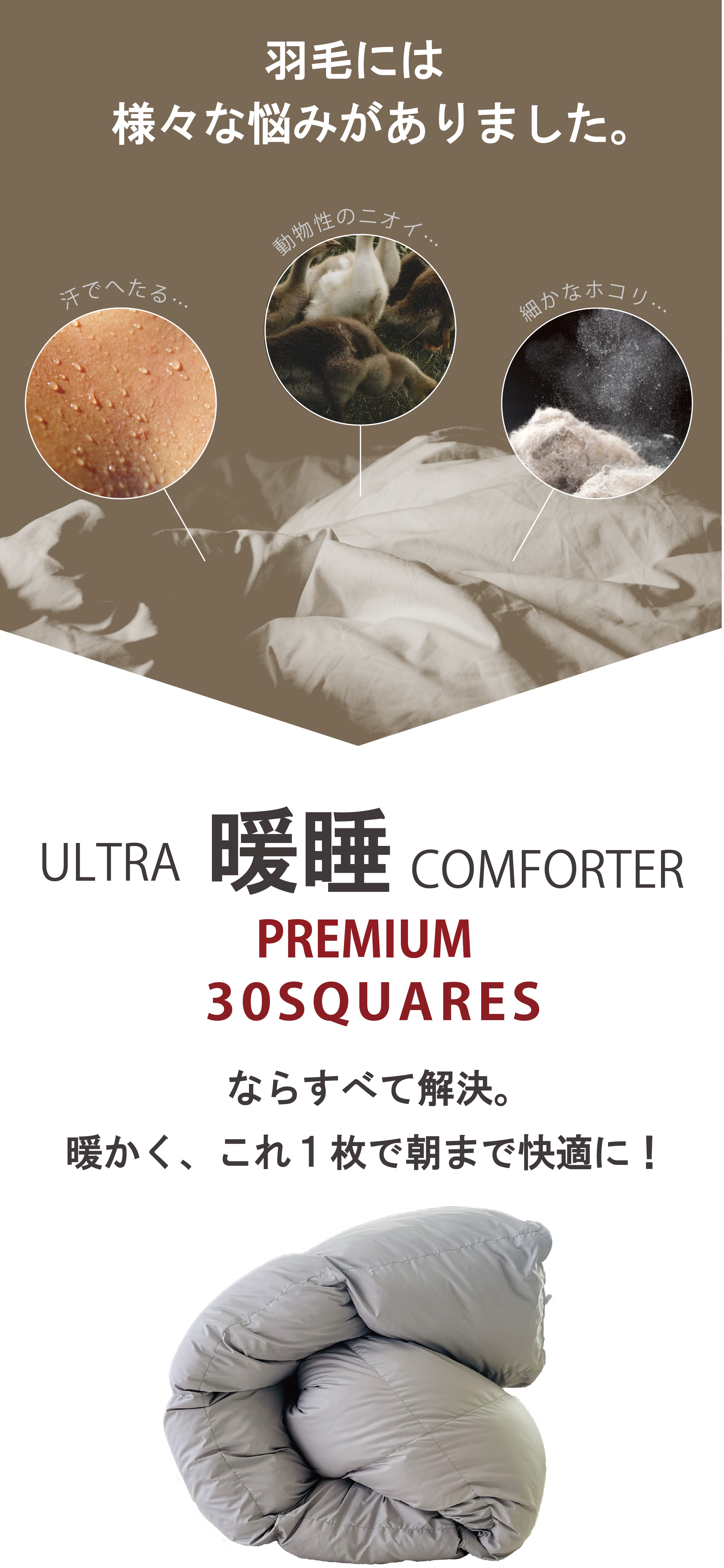 朝まで、暖房いらずの掛け布団、ウルトラ暖睡コンフォーター30SQUARES