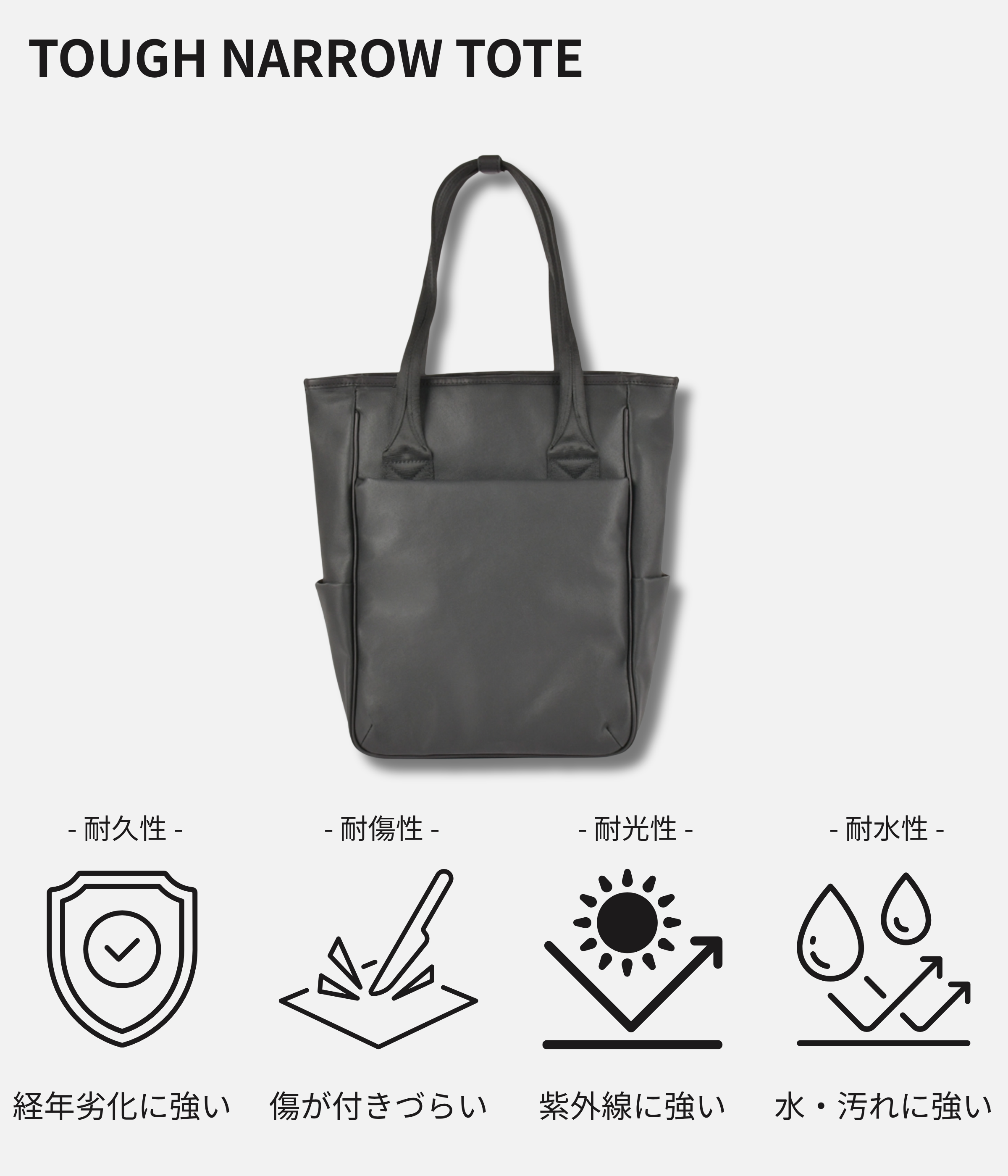 綺麗が持続する。色褪せず、傷にも強い。高耐久でタフに使えるトート
